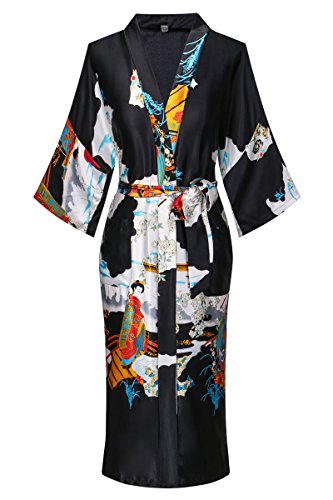 Valennia Floral Printed Satin Kimono Robe