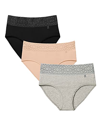 Tommy John High Rise Lace Briefs, Cool Cotton Fabric, 3 Pack