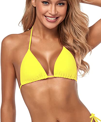 Tainehs Women's Halter Bikini Top Yellow