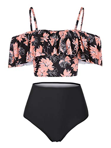 Strapless, Strappy Swimwear, Floral High Waisted Flounce Bikini Set