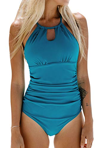 CUPSHE High Neck Tummy Control One Piece Swimsuit - Turquoise