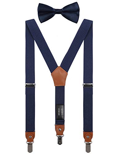 DEOBOX Boys Suspenders and Bow Tie Set Navy Blue