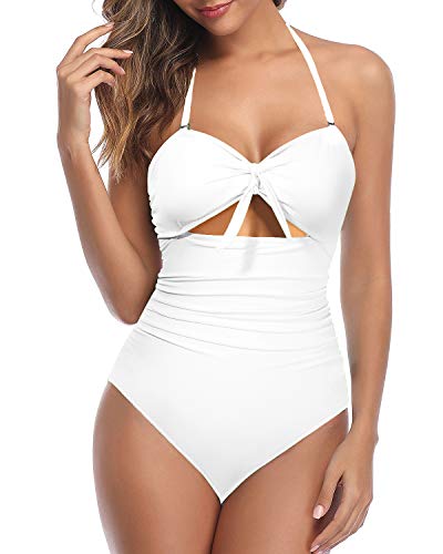 White Cutout Swimsuit with Tummy Control