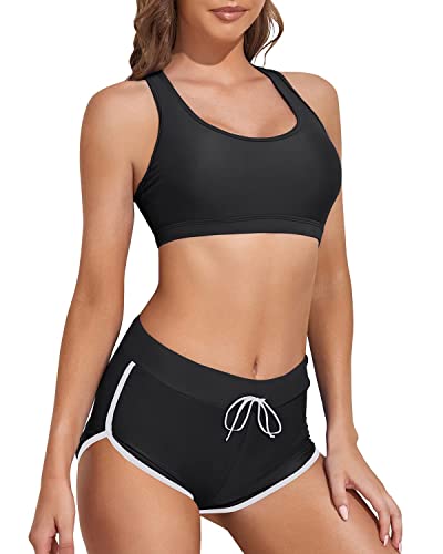 Black Two Piece Sports Bikini with Shorts