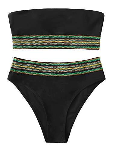SweatyRocks Women's Striped Bandeau Bikini Swimsuit Set