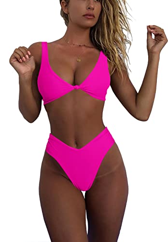 Sexy Push Up Padded Bikini Sets for Women Rose High Cut High Waisted Cheeky Two Piece Swimsuit