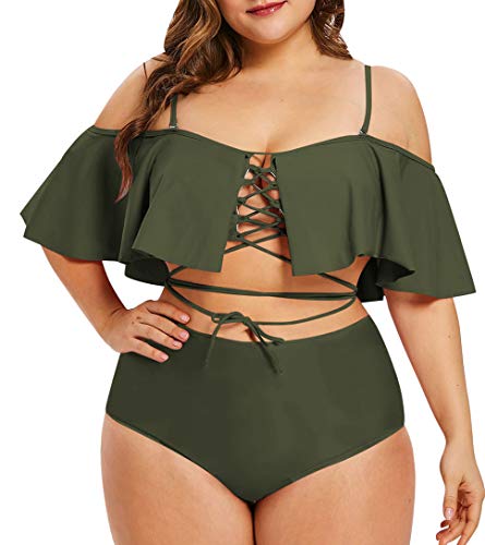 Sovoyontee Women's Plus Size High Waist Army Green Swimsuit