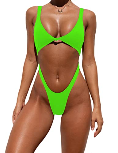 Tainehs Sexy Neon Green One Piece Bikini Swimsuit