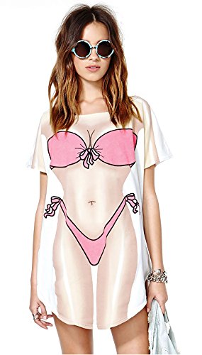 JEYKAY Funny Bikini Print Cover Up T-Shirt Dress