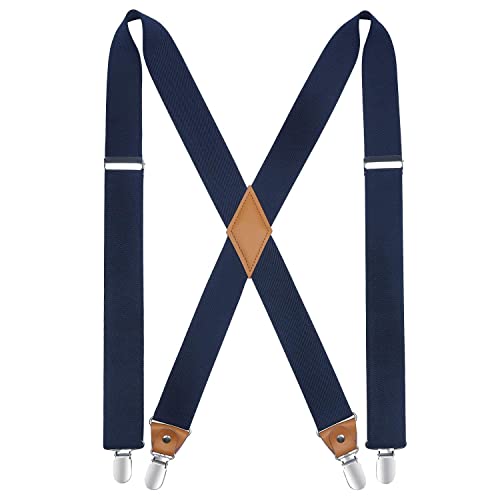 HISDERN Navy Mens Suspenders - Stylish and Durable Adjustable Elastic Braces