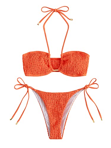 SweatyRocks Orange Halter Bikini Swimsuit