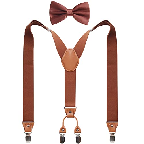 GUCHOL Elastic Suspenders and Bow Tie Set (Brown)