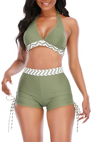 High Waisted Swimsuit with Boy Shorts Brazilian Triangle Top