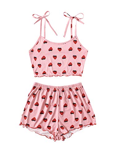 Summer Strawberry Print Cami Top and Shorts Sleepwear Pajamas