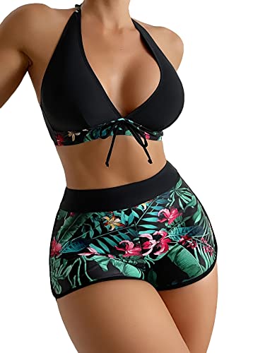 MakeMeChic Floral Swim Shorts Bikini Set