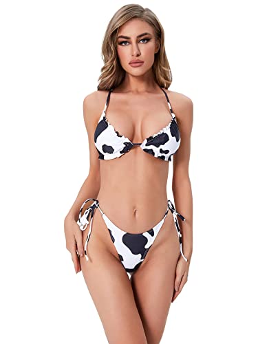 WDIRARA Women's Cow Print Bikini Set