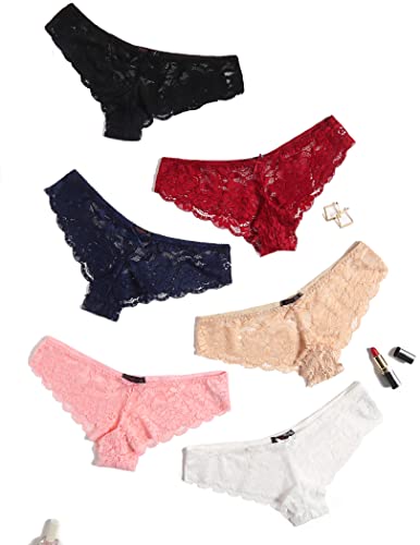 Floral Lace Underwear Panties 6 Pack Tangas with Bow