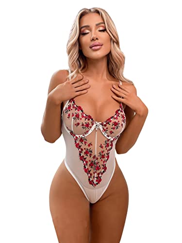 SOLY HUX Floral Embroidered Teddy Bodysuit