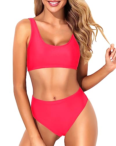 Tempt Me Neon Red Bikini Crop Top High Cut Swimsuit