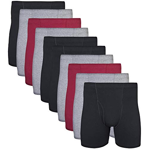 Gildan Men's Underwear Boxer Briefs, Black/Garnet/Graphite (10-Pack)