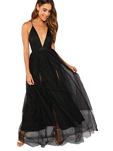 Floerns Plunging Neck Maxi Cocktail Party Dress