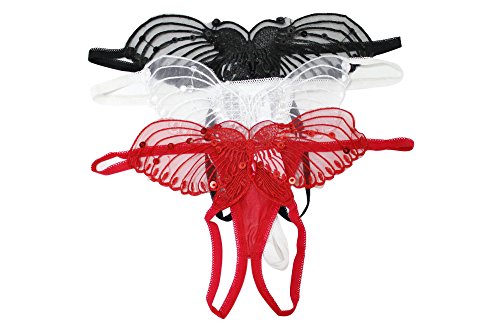 Sheer Butterfly Crotchless Panties with Pearl and Sequin Details