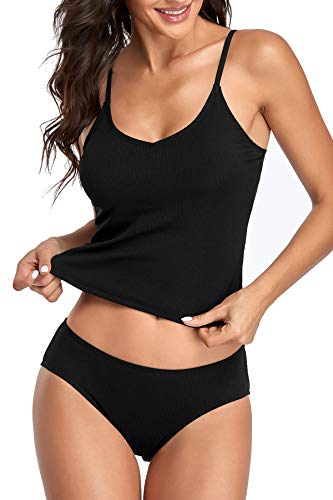 Upopby Women's Ribbed Padded Athletic Tankini Swimsuits