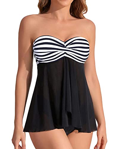 Striped Two Piece Bathing Suit with Tummy Control