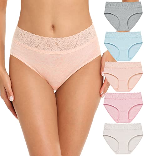 RHYFF Cotton Bikini Panties Lace Hipster Panty Ladies Briefs 5 Pack