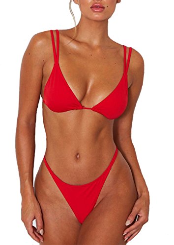 High Cut Thong Bikini Swimsuit Red S