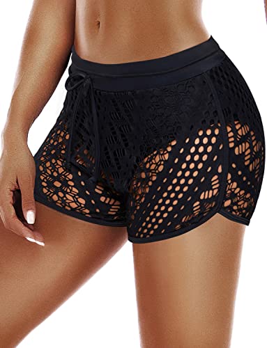 Women's Swim Shorts with Lace Hollow Waistband
