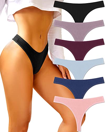 Cotton Thongs for Women: 6 Pack Low Rise Bikini Panties Womens Thong Underwear