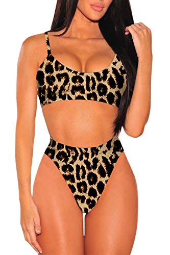 Leopard Print High Cut Cheeky Bikini Set