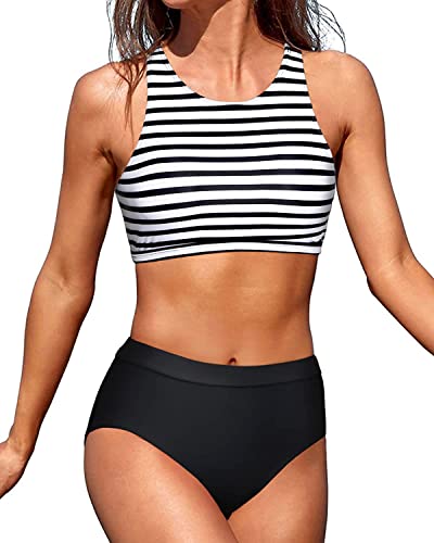 Striped High Waisted Bikini with Crop Top