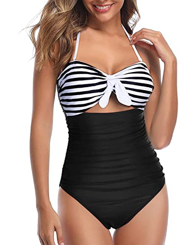 Tempt Me Black Striped Cutout One Piece Swimsuit