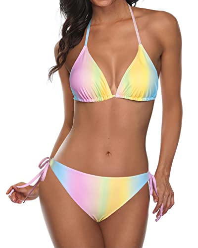 Rainbow Two Piece Triangle Bikini Bathing Suit