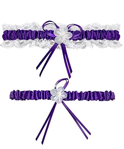 RIMOBUL 2 Pieces Wedding Garters Lace Bridal Garter (Purple)