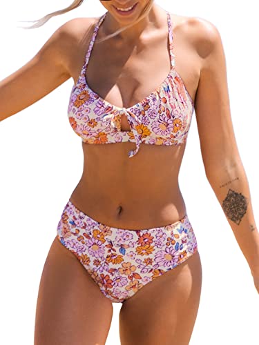 CUPSHE Women Bikini Set - Floral Mid-Waisted Swimsuits