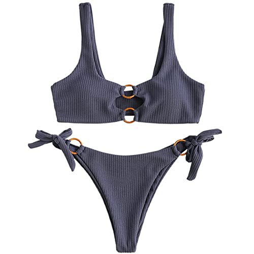ZAFUL Women's Ribbed String Bikini Swimsuit