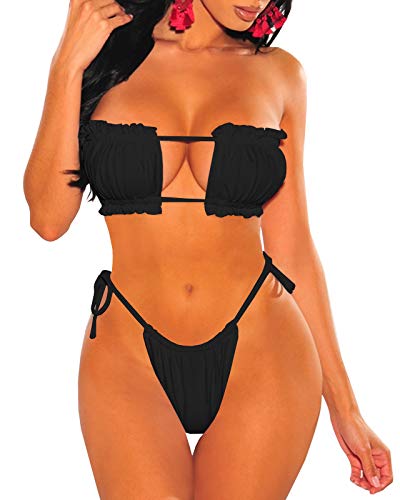 Flawerwumen Womens Bandeau High Waisted String Bikini