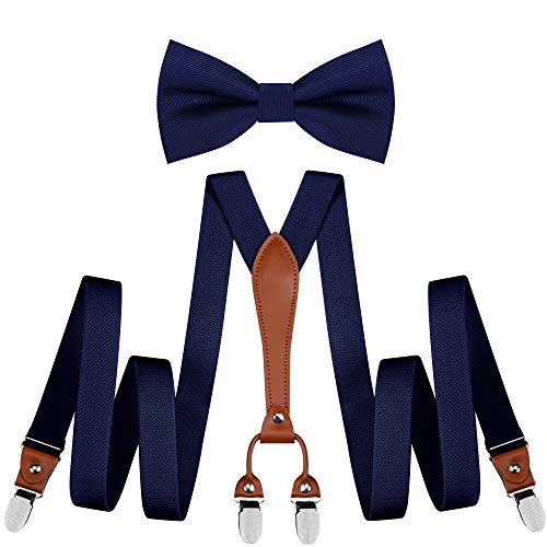 Adjustable Navy Blue Suspenders and Bow Tie Set