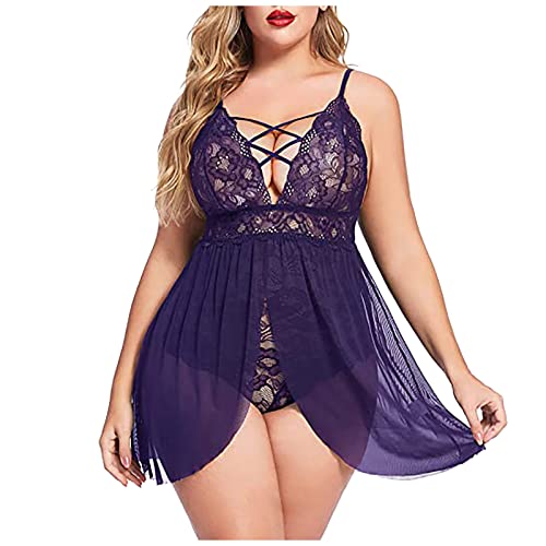 Plus Size Lace Babydoll Sleepwear Underwear - Purple
