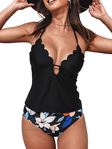 CUPSHE Scalloped Hipster Tankini Swimsuit