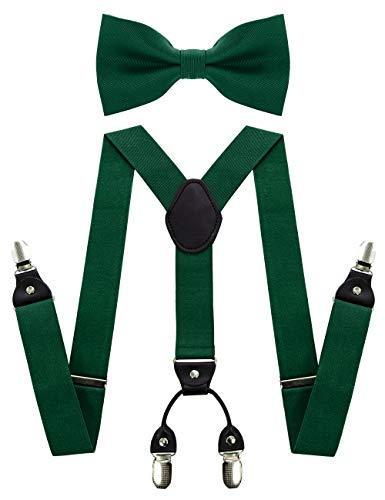 JEMYGINS Green Suspender and Silk Bow Tie Sets for Men