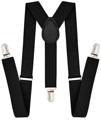 Trilece Black Suspenders for Kids - Adjustable Elastic Y Shape Suspender