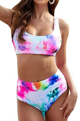 Rainbow Sports Style Low Scoop Crop Swimsuits