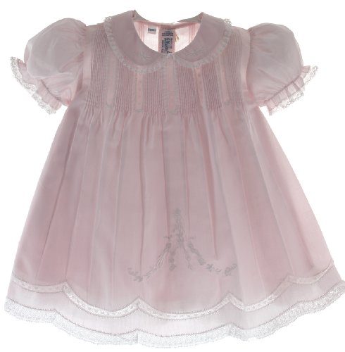 Baby Girls Pink Collared Lace Embroidered Slip Dress 6M