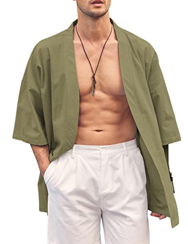 COOFANDY Men Linen Kimono Robe Jacket Cardigan