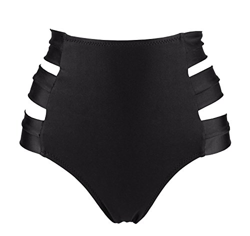COCOSHIP Black High Waist Bikini Bottom Scrunch Butt Ruched Swimwear