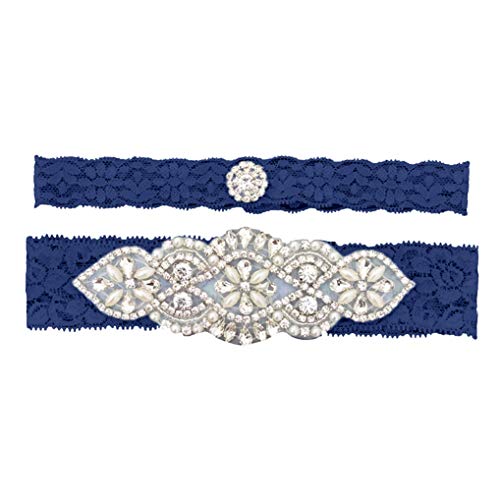 Navy Prom Garter Set with Pearls for Bride